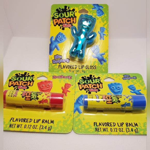 Sour Patch Kids Flavored Lip Balm/Lipgloss Redberry & Blue Raspberry 3 ct. - Picture 1 of 6